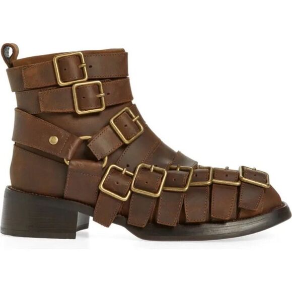 Jeffrey Campbell NWT Belted Up Biker Inspired Leather Boot in Brown 8.5 $350 - Picture 6 of 7